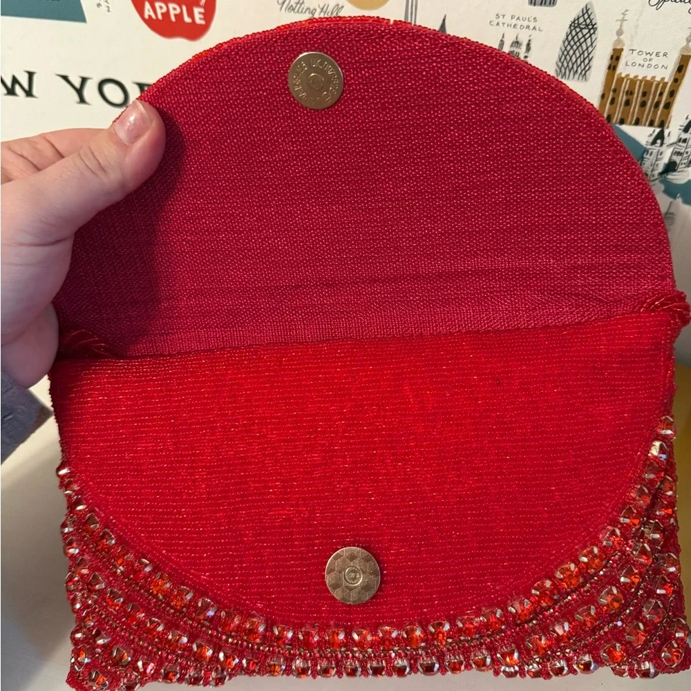 Red Beaded Evening Clutch Bag Seed Bead Crystal‎ Formal Crossbody Handbag